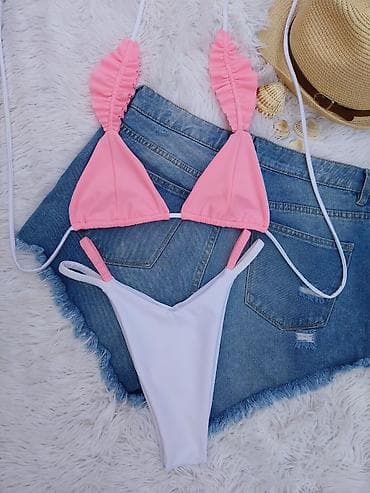 sesiri za plazu: Dvodeni bikinije set – trokutasti grudnjak sa nabranim kaiševima i — 1