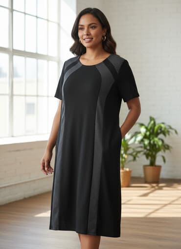 patike na snizenju: Ženska haljina, kratkih rukava, u crno-sivoj kombinaciji. Model je — 1