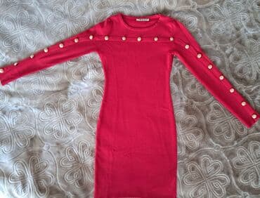 haljine od rebrastog pamuka: Ženska pletena haljina – više modela - Model 1: Crvena, uska silueta — 1