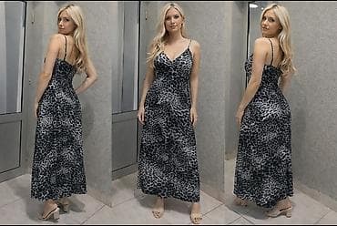 Donji delovi trenerke: Dugačka haljina na bretele sa sivim i crnim životinjskim printom — 3