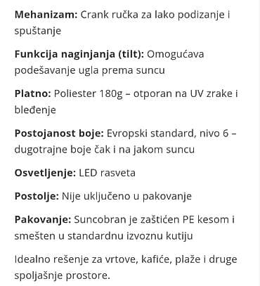 Garden umbrellas, awnings and pavilions: Baštenska suncobrana sa LED osvetljenjem na solarni pogon - Prečnik — 10