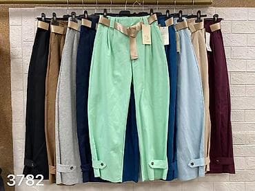m10 pantalone: ✅Elegantne ženske pantalone sa kaišem - Model: visok struk, blago — 8