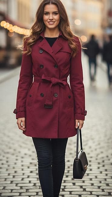 jakna pull and bear: Ženski bordo trenč mantil, klasičnog kroja vel M možete dodji probati — 1