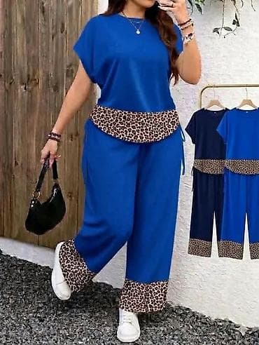 rezeda zelena: Dvodelni ženski komplet sa leopard detaljima za punije dame. - Majica — 3