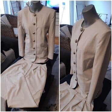 Ski suits: Elegantni ženski komplet – sako i pantalone, u svetloj bež/ekru — 3