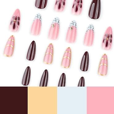set za negu noktiju: Set presovanih noktiju – kolekcija „Bordo & Puder Pink“ sa — 3