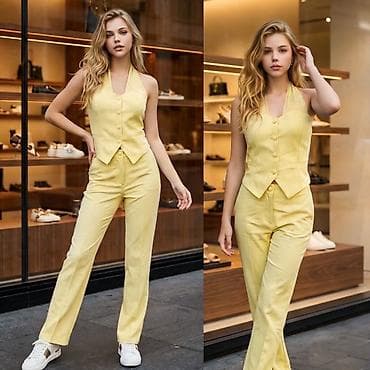 Women's Sweatsuits: 💫Zenski dvodelni set – prsluk sa halter okovratnikom i ravne pantalone — 2