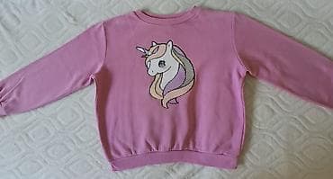 Kids' Clothes: Dečji dukser sa šljokicama – Jednorog, roze - Model: klasičan kroj sa — 1