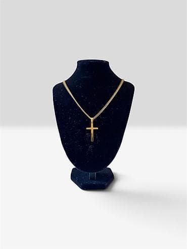 mona ranac cena: Zlatni lančić sa priveskom krsta - Materijal: zlatni ton (hirurski — 2