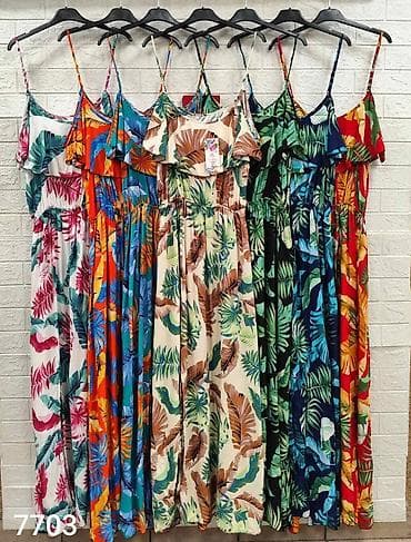 Donji delovi trenerke: Duga letnja haljina sa tropskim printom – Emi Moda, Made in Italy - — 2