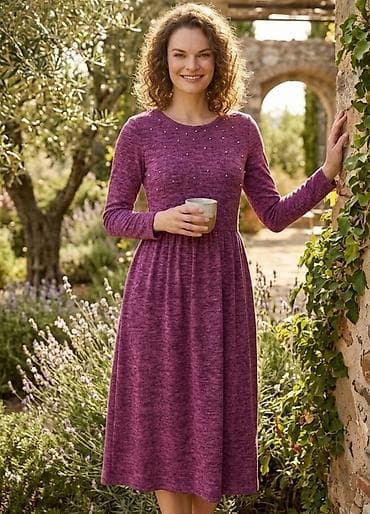 Dresses: Ženska midi haljina – boja: ljubičasta/šljiva sa melanž efektom - — 1