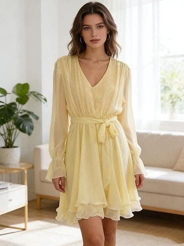 Ženska šifon haljina s volanima i pojasom Gs - Kroj: mini/kratka — 2