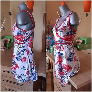 xiaomi rs: Letnja haljina DD-II Fashion, bele osnove sa crveno‑plavo‑sivim — 3