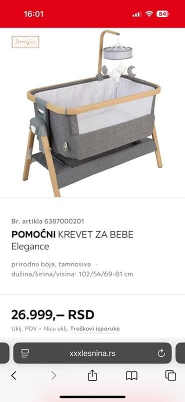 jaknice sa krznom: Prenosivi krevetac za bebe sa vrteškom. Korišćen svega 4. meseca — 3