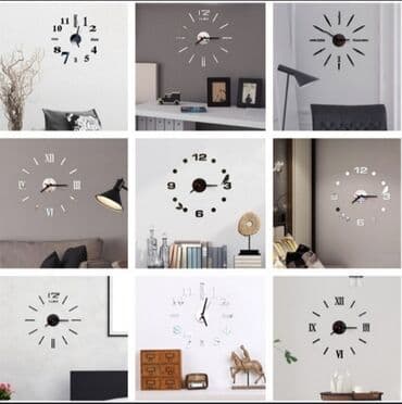 Textile: Zidni sat sa efektom ogledala u sivoj i crnoj boji. Samolepljiv je — 2