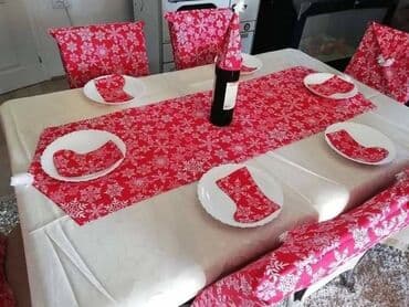 prekrivač za stolice: 🎅🤶NOVOGODISNJI SET 🎅🤶 Set za 4 osobe Cena je 2.700 dinara Set za 6 — 6