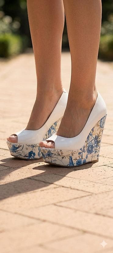 Ženske sandale na platformu i punu petu - Model: peep-toe (otvoren