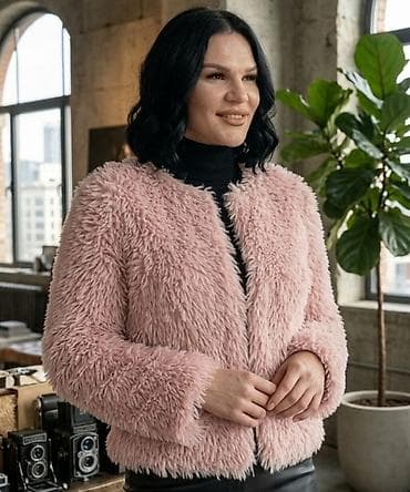 Ženska jakna od veštačkog krzna – puder roze - Materijal: mekano