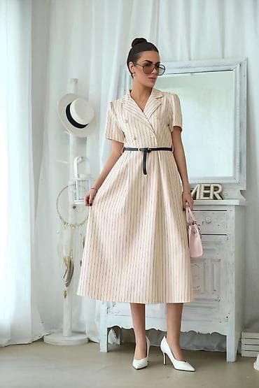 etno odeca: ✅Elegantna midi haljina sa kratkim rukavima i prugama
💫2700 din — 5