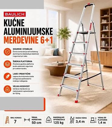 BAULICH KUĆNE ALUMINIJUMSKE MERDEVINE 6+1 Sigurnost, stabilnost i na lalafo.rs BAULICH KUĆNE ALUMINIJUMSKE MERDEVINE 6+1 Sigurnost, stabilnost i