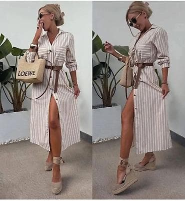 Wedding Clothes & Accessories: Duga prugasta košulja–haljina sa kaišem - Dizajn: klasična — 1