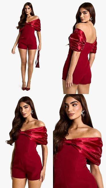 crveni top: Elegantni crveni kratki kombinezon sa spuštenim ramenima i — 1