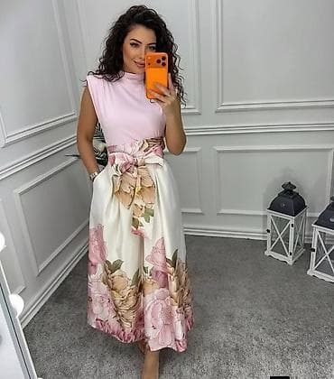 adidas suknja od tila: Midi suknja sa floralnim printom i pojasem i lepim padom.Saten sa — 1