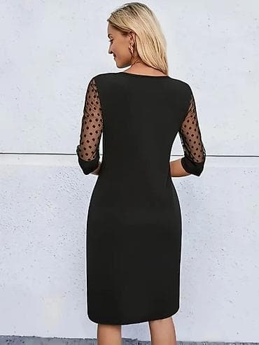 pliš haljina: Elegantna crna haljina sa mrežastim rukavima na tufne Velicina XL - — 2