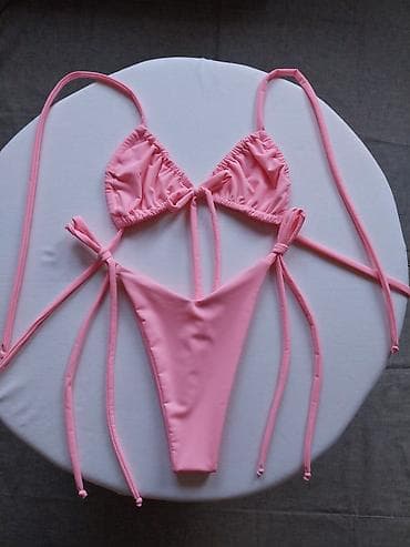 Kupaći kostimi: Roze bikini set – trouglasti gornji deo i donji deo sa visokim — 2