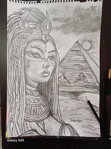 home decor: Ručni crtež olovkom – motiv drevnog Egipta - Portret egipatske — 1