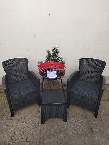 pivski set sto i klupe: Baštenski set + roštilj na ugalj - Dva prostrana naslonska stolca od — 1