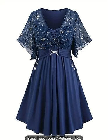 Haljine: Elegantna teget haljina sa zvezdanim dezenom – veličina 5XL - Kroj — 1