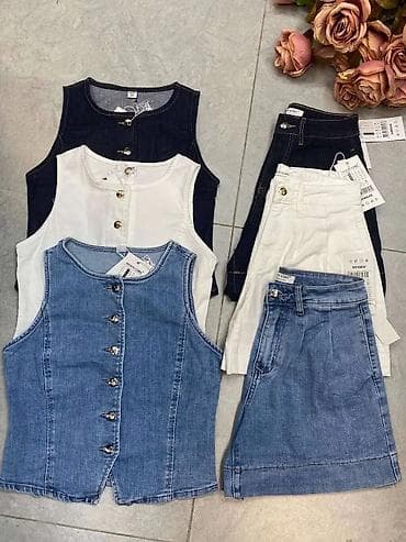 pull i bear: Ženski teksas komplet – prsluk/top bez rukava + šorts - Materijal — 4