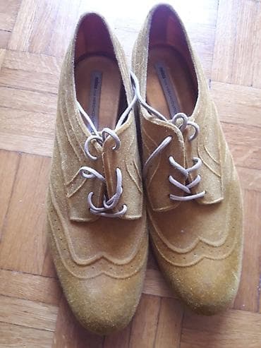 stefano cipele: Zenske cipele oker boje materijal kao plis sa sjajem, peta 2cm. par — 4