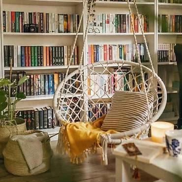 basta box: Visilica/hammock stolica – makrame stil - Okrugla visilica sa čvrstim — 4