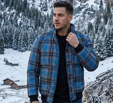jakna za sneg: Muška zimska jakna – karirana, plavo‑siva - Topla, postavljena jakna — 1