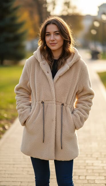 Women's Raincoats: M, With lining, Faux fur, color - Beige — 1