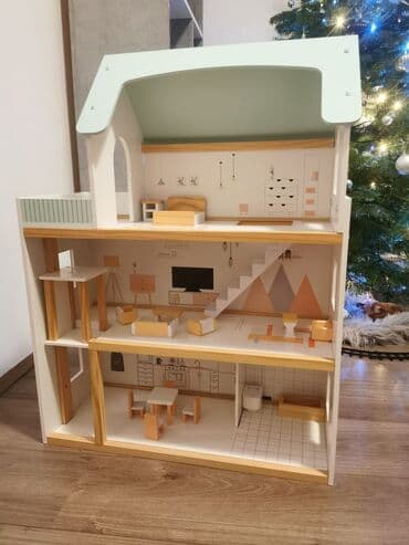 lutka za sminkanje: Drvena kućica za lutke – troetažna, sa modernim dizajnom - Materijal — 2