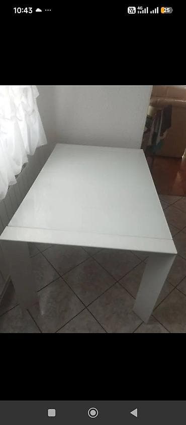 stolovi polovni: Proširivi trpezarijski sto, visokog sjaja – bela boja DIM. 140 90 — 1