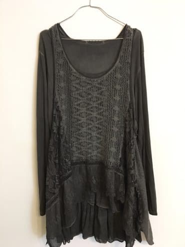 plus size tunike: L (EU 40), XL (EU 42), 2XL (EU 44), Lycra, Single-colored, Embroidery, color - Grey — 1