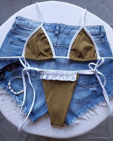 speed kupaci: Dvodijelni bikini set – maslinasto zeleni sa belim detaljima - Gornji — 3
