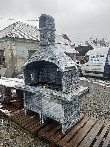 decija tabla sa postoljem: Betonski roštilj/letnja kuhinja sa dimnjakom - Materijal: armirani — 1