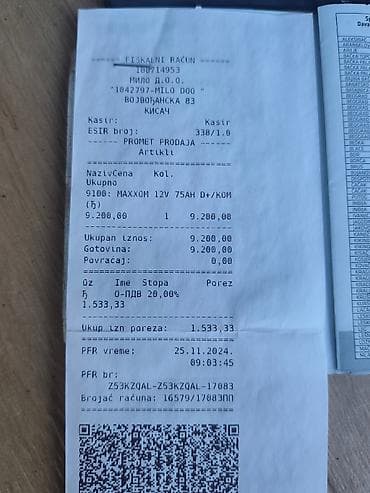 adapter 220v na 12v auto: -Akumulator Maxom 75Ah  desni + pogodan za dizele.Racun garancija — 3