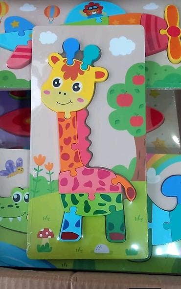 skafander pantalone za decu: Drvene slagalice za decu – šareni set motiva. - Materijal: drvo,glatko — 1