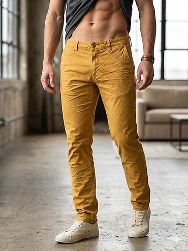 Muške chino pantalone – oker/mostard žuta - Klasican kroj sa suženim