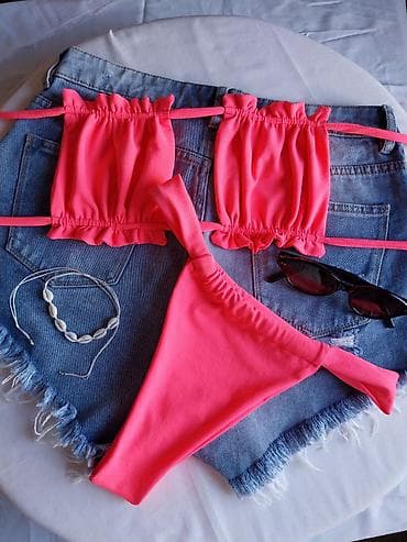 Kupaći kostimi: Ženski bikini kupaći kostim – neon roze - Dvodijelni set: top + — 3