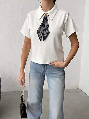 azra majica: 💫Ženska polo majica sa kratkim rukavima i ukrasnom maramom
✅2000 din — 4