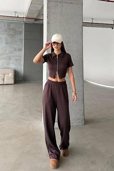 Men's Clothing: Dvodijelni ženski komplet – kratka majica sa rajsferšlusom i široke — 2