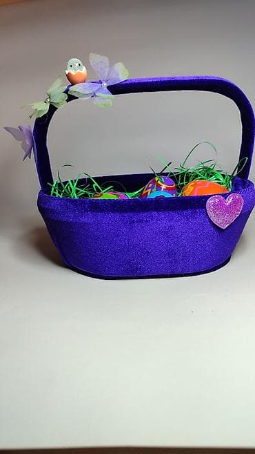Rasveta: Uskršnja dekorativna korpica – ručni rad - Materijal: meka pliš/velur — 1