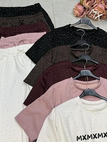 superdry majice: ✅ženski komplet – majica + široke pantalone sa sitnim sjajnim — 3